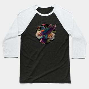 Tropical Hummingbird and Flowers Baseball T-Shirt